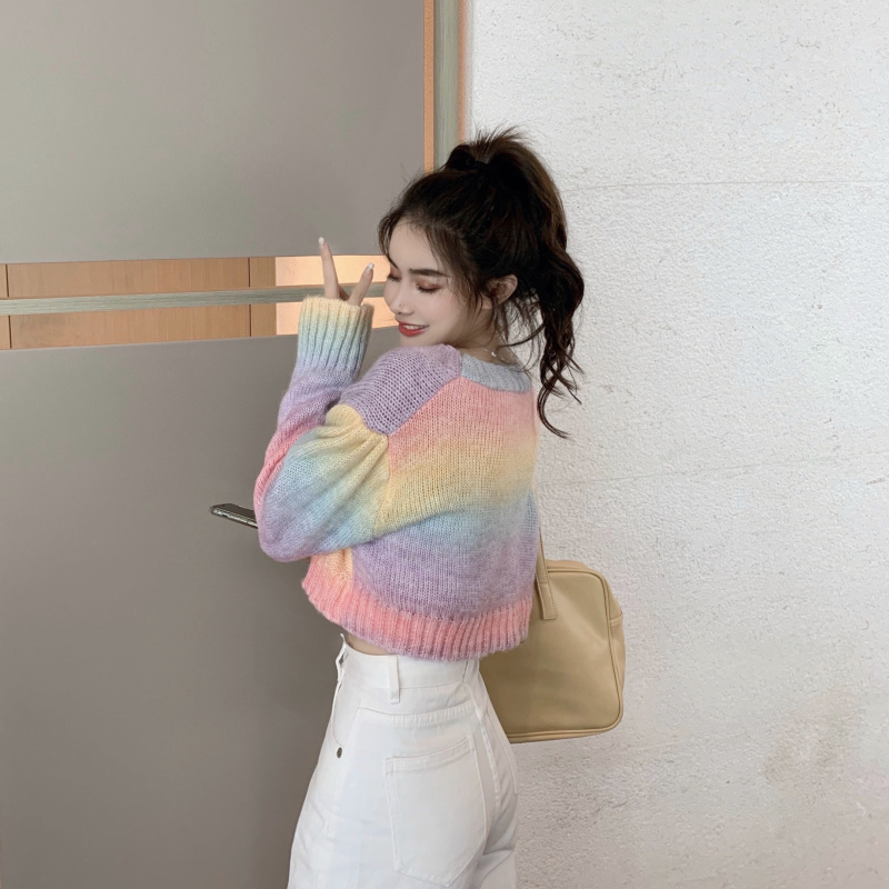 Fall Knitted Cardigan Button Up Korean Cute Sweaters Cropped Cardigan Women Kawaii Crop Sweater Knitting Top Streetwear 201222
