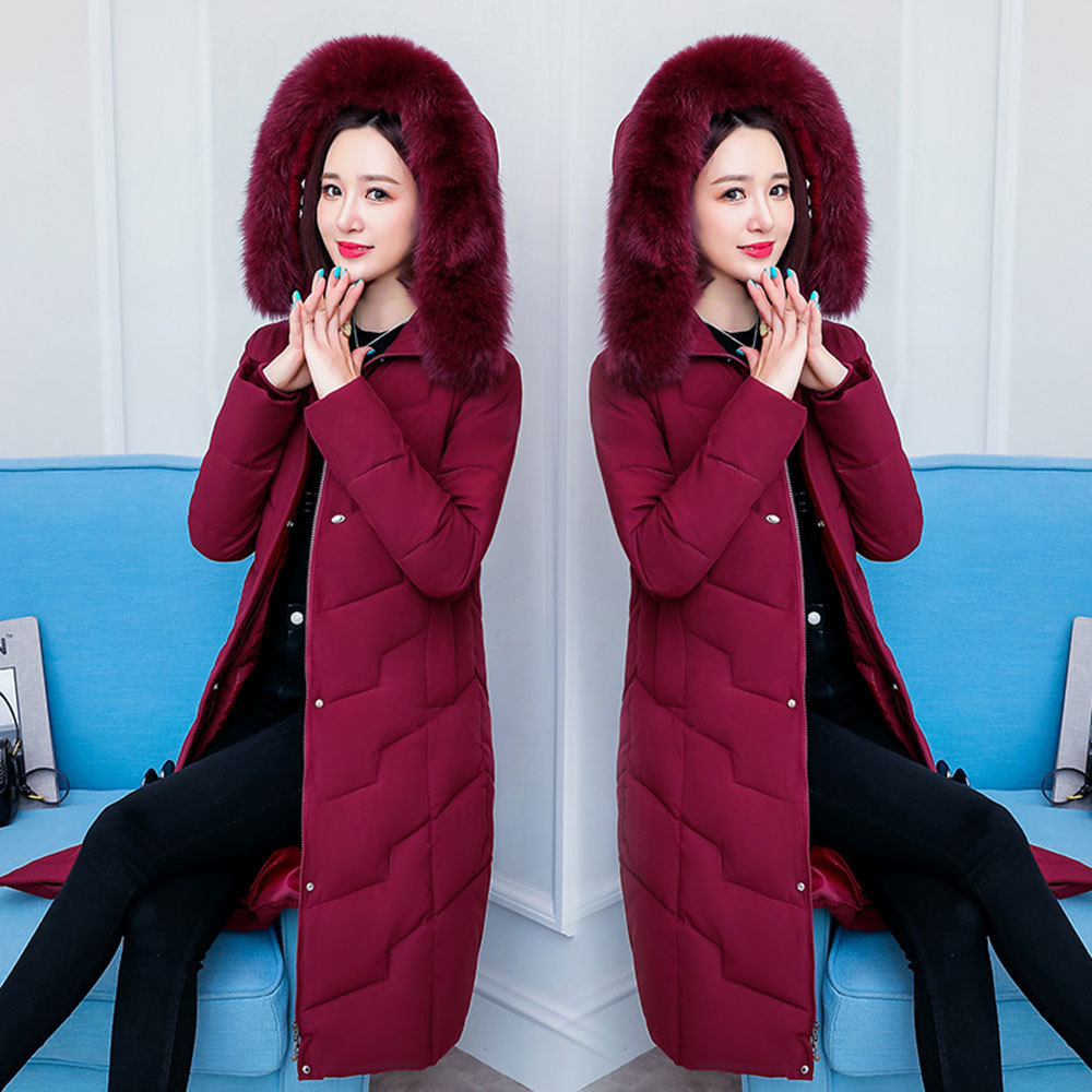 PinkyIsBlack Fashion Winter Jacket Women Big Fur Hooded Thick Down Parkas Long Female Jacket Coat Slim Warm Winter Coat Outwear 201019