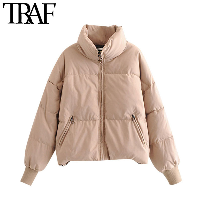 TRAF Women Fashion Oversized Thick Warm Parkas Coat Vintage Long Sleeve Pockets Drawstring Female Outerwear Chic Tops 201017