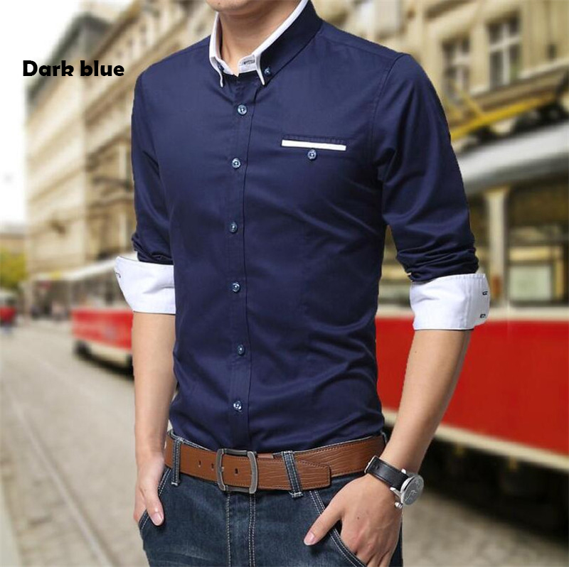 Spring Fashion Long Sleeve Men's Shirt Solid Turn-dowm Collar Mens Dress Shirts Brand Clothing Business Shirt, Dark blue
Spring Fashion Long Sleeve Men's Shirt Solid Turn-dowm Collar Mens Dress Shirts Brand Clothing Business Shirt, Dark blue