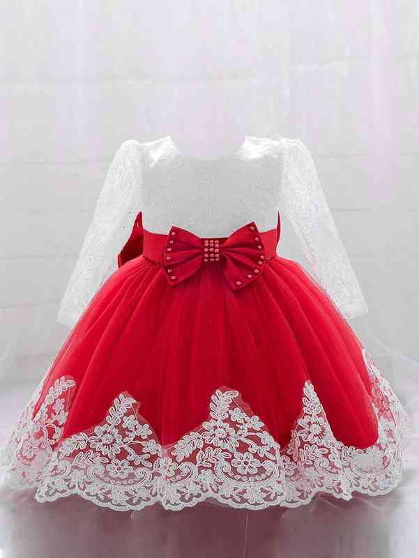 Baby Girl Lace Panel Bow Gown Dress SHE