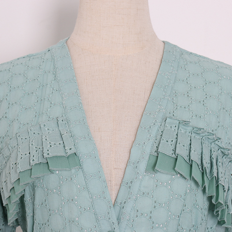 New Summer with Green V-neck Mini Woman Enlargement Hollow Sleeve Out Plied Boho Female Casual Dress Rentals to Runway Design Wzb1 
New Summer with Green V-neck Mini Woman Enlargement Hollow Sleeve Out Plied Boho Female Casual Dress Rentals to Runway Design Wzb1