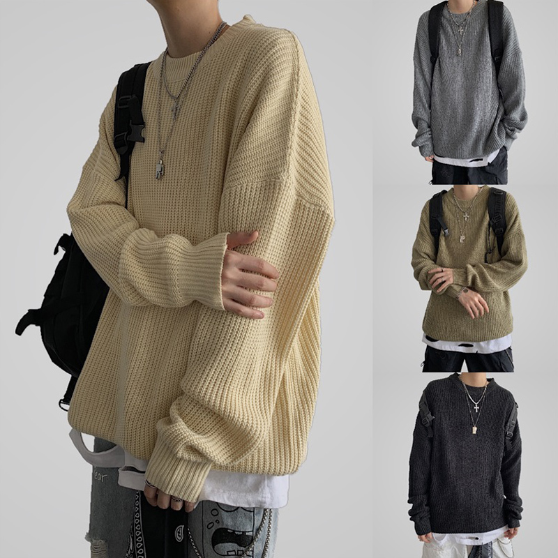 Oversized O-Neck Sweater Men Casual Autumn Winter Warm Sweater Pullover Male Solid Knitted Male Sweaters