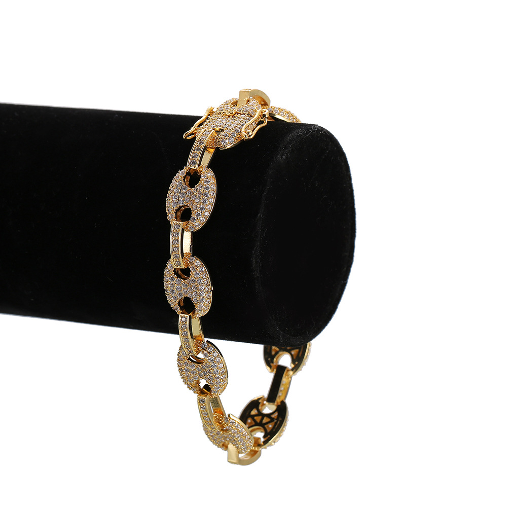 Zircon Bead Chain Bracelet Tennis Copper Material Gold Silver Color Bling CZ Men Hip hop Bracelets