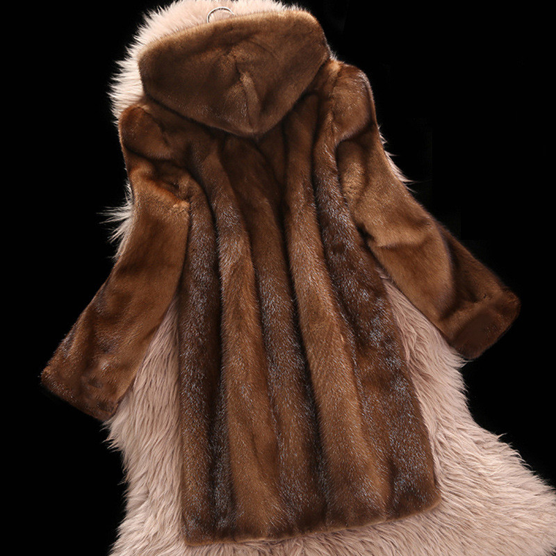 High Faux fur Coat Female New Plus size 6XL Medium length Winter Hooded Tops Women Thicken Brown Mink Fur Coats H556 T191128