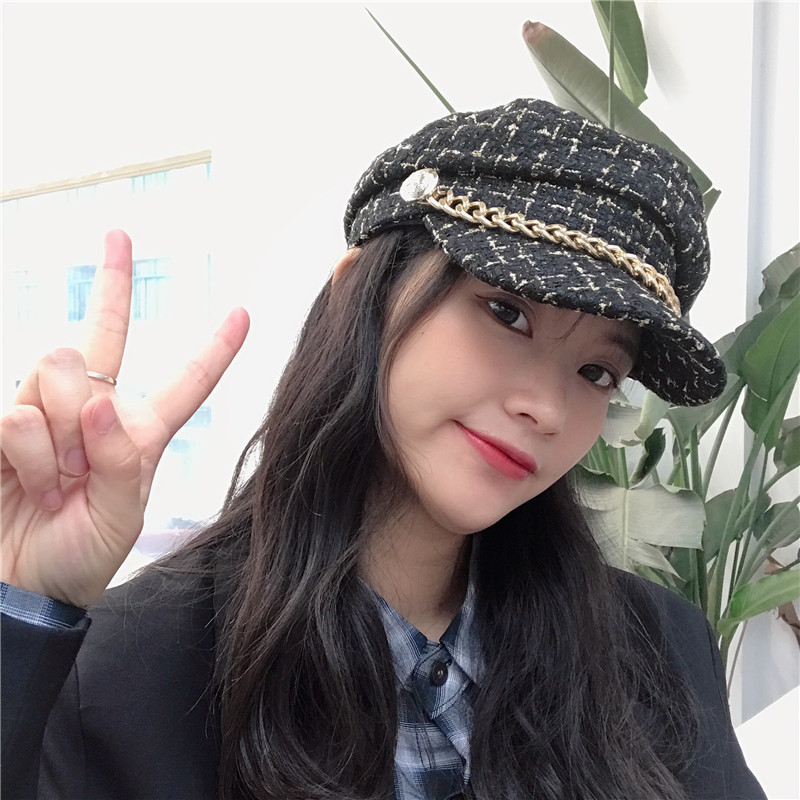 Designer Military Hats Women Autumn Winter Captain Sailor Navy Newsboy Caps Chain Flat Casquette Octagonal Baker Boy Painter Korea