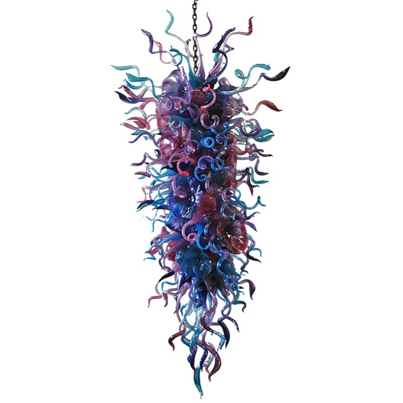 large hotel lobby restaurant decoration pendant Lamp lights blue and purple mix color high size blown murano glass chandelier
