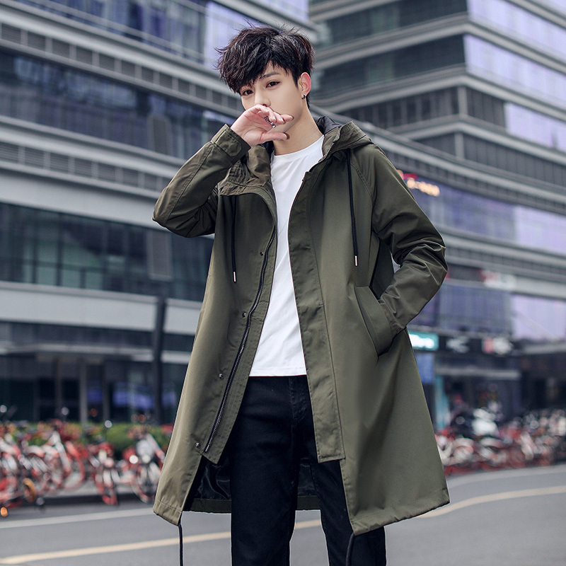 Men's jacket Spring and autumn new fashion hooded long coat windbreaker men's solid color loose jacket large size men's clothing T20050