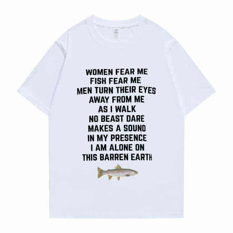 Women Fear Me Fish Fear Me Men Women Casual T-shirt Tops Tshirt Loose T-shirt Crew Oversized Fitted Soft Anime Manga Tee Clothes Y220214