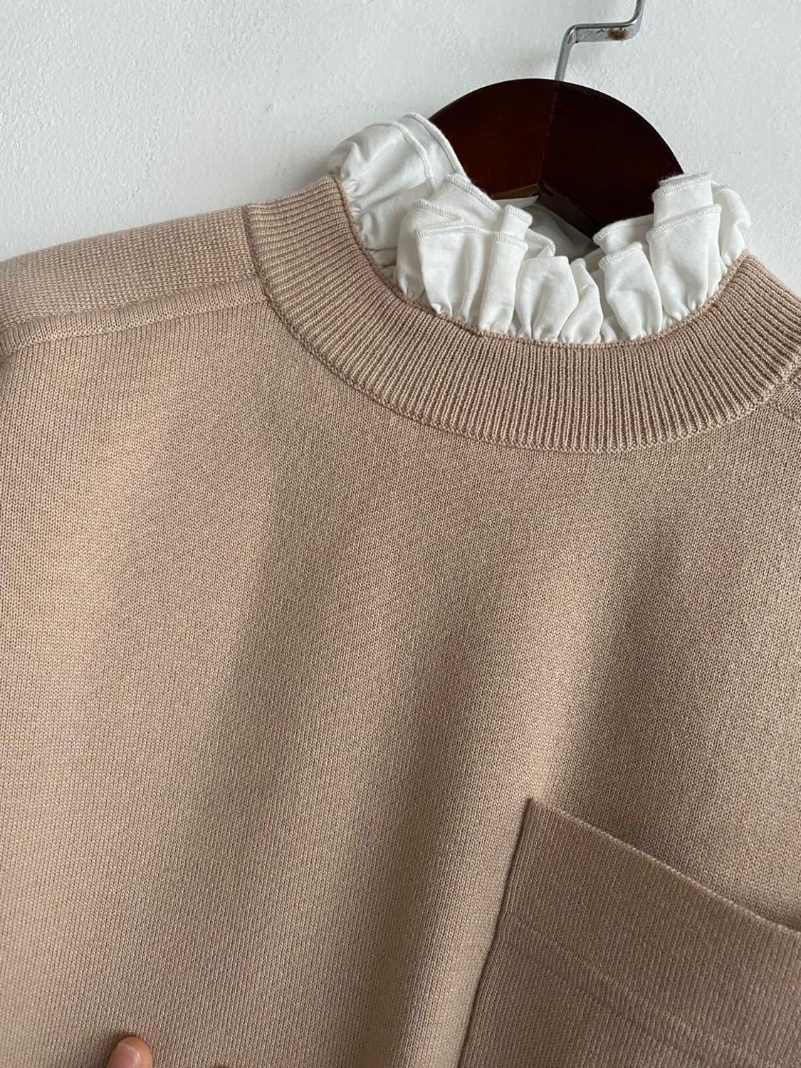 Stitching Ruffles Women Sweater Letter Embroidery Long Sleeve Autumn and Winter New Female Pull 201030wtt