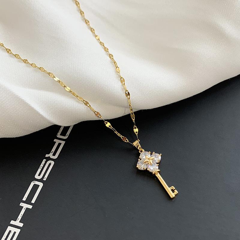 Pendant Necklaces Korean Style Crystal Zircon Key Stainless Steel Necklace For Women Cute Gold Color Ladies Clavicle Jewelry, Silver
Pendant Necklaces Korean Style Crystal Zircon Key Stainless Steel Necklace For Women Cute Gold Color Ladies Clavicle Jewelry, Silver