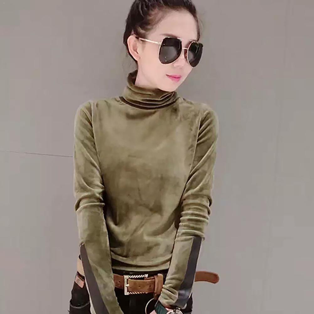 2018 Woman Velvet Warm Bottoming Half Turtleneck Pullover Sweaters New Fashion Fall Korean Long Sleeve Pullover Sweater T200101