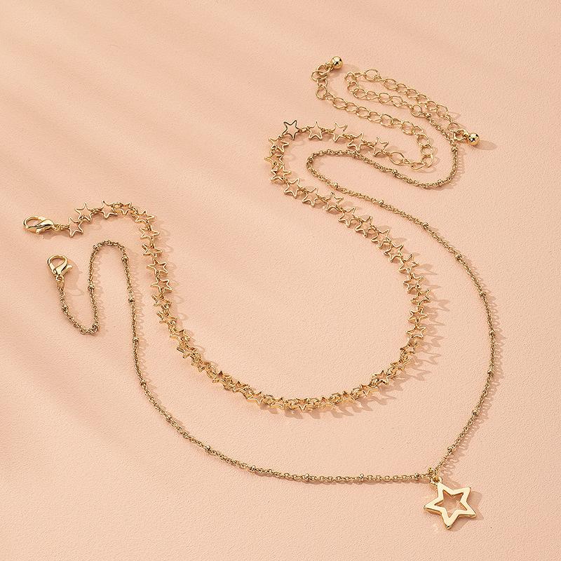 Simple Fashion Trending Jewelry Metal Gold Hollow Out Star Double Layer Choker Pendant Necklace For Women
Simple Fashion Trending Jewelry Metal Gold Hollow Out Star Double Layer Choker Pendant Necklace For Women