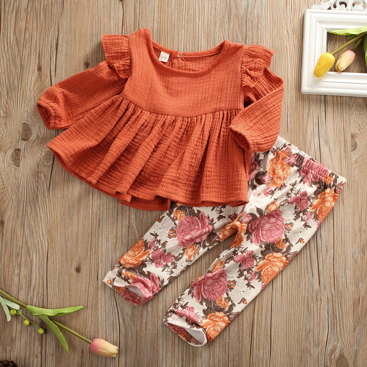 6M-5Y Toddler Baby Kid Girls Flower Clothing Set Autumn Long Sleeve Ruffles Tops + Floral Pants Outfits LJ200916