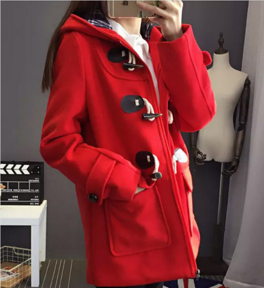 Duffle Coat Long Turn Down Horn Button Hooded Collar Woolen Overcoat Wide Waisted manteau femme Out Wear winter coats A248 201216
