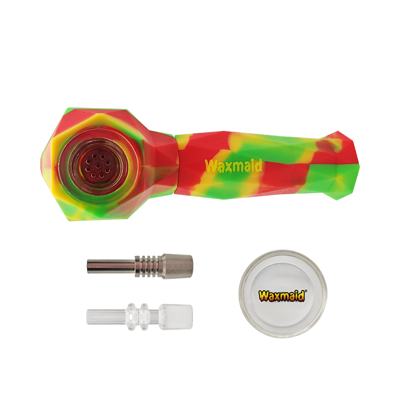 Waxmaid 2 in 1 hand pipe nectar collector for wax comes with a titanium nail a quartz nail and a dab glass bowl
Waxmaid 2 in 1 hand pipe nectar collector for wax comes with a titanium nail a quartz nail and a dab glass bowl