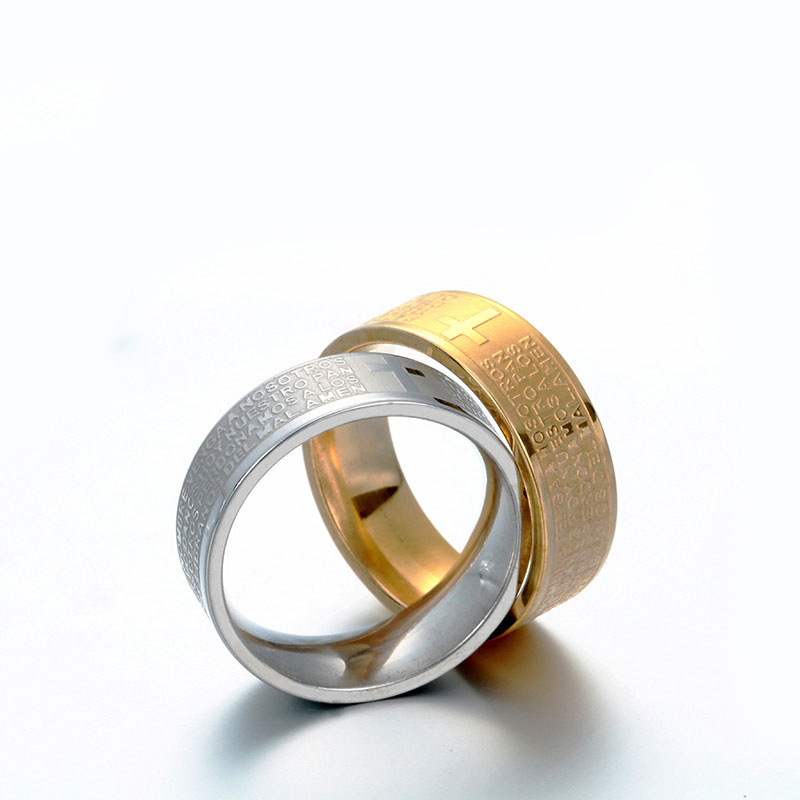 316L Titanium Stainless Steel Bible Christian Ring for Men Women Spanish Letter Cross Ring God Religious Rings Fashion Jewelry Wholesale