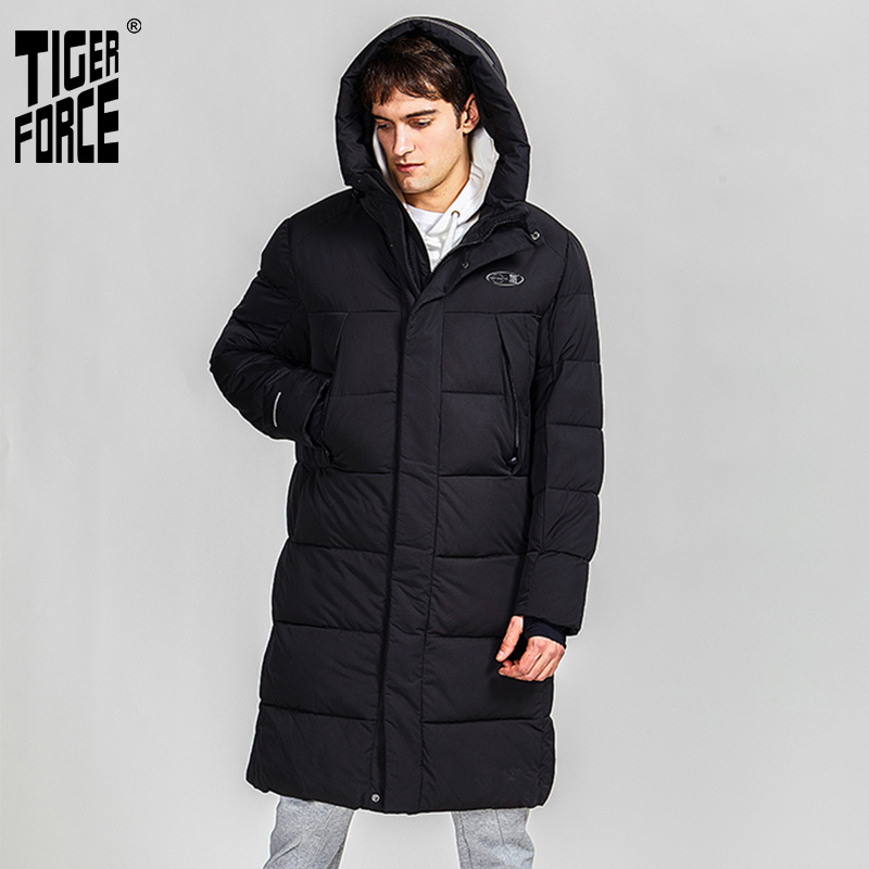 Tiger Force Winter Jacket For Men Long Mens Hooded Jackets Coat Warm Parka Overcoat Black Puffer Big Pockets Outwear 201214
