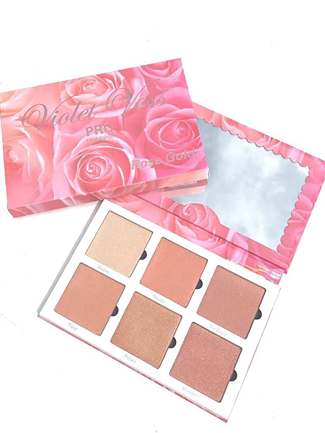 

Violet Voss Cosmetics Rose Gold Highlighter Palette 6 Shades Women Face Pro Highlight Makeup Contouring & Bronzing Glow Powder Cosmetic Palette, Mixed color