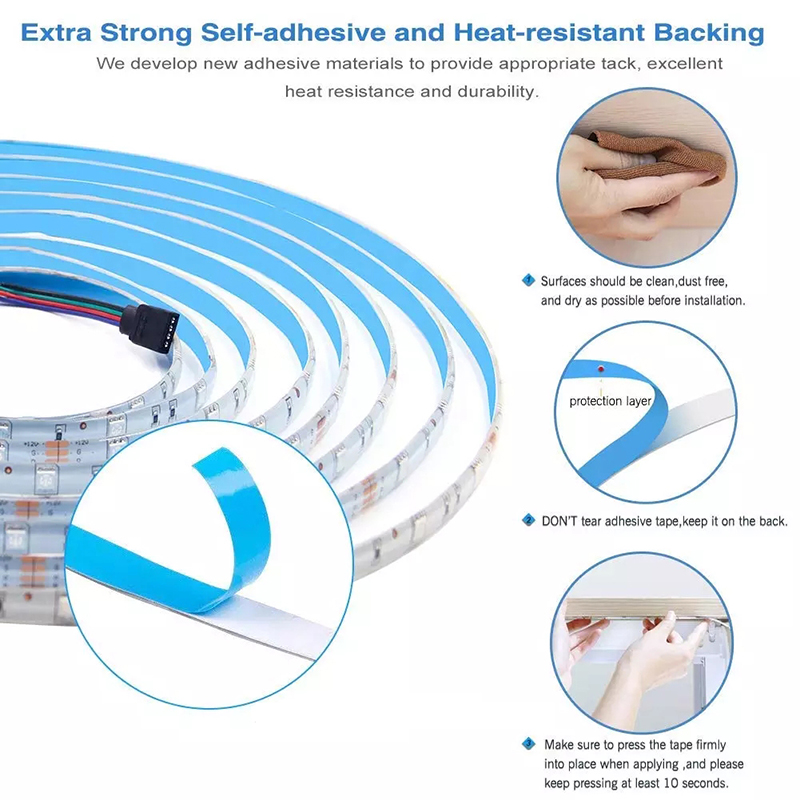 Drop Ship LED Strips 16.4FT 32.8FT 49FT 65FT RGB Strip Light DC12V 5050SMD Led lights with Adapter and 44keys IR Controller