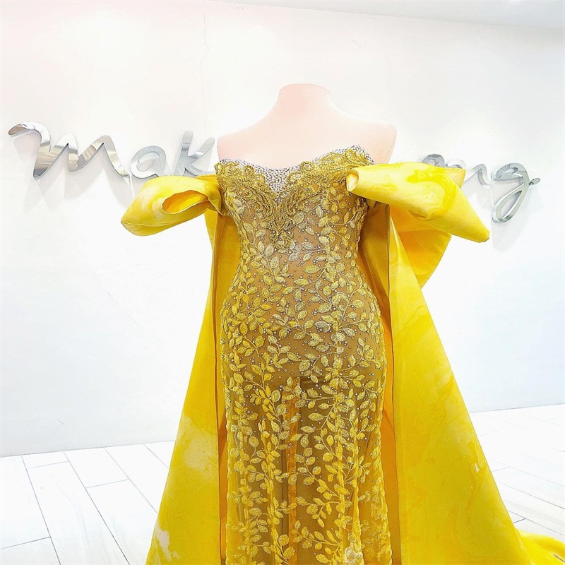 bright yellow evening dresses luxury crystal lace appliqued ruched satin prom dress sexy strapless custom made robe de soire