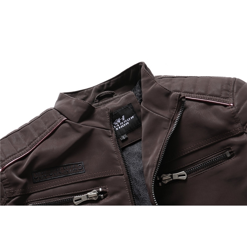 Leather Jacket Men Autumn Winter Coat Men's Fashion Motorcycle PU Leather Jackets Coat Male Stand Collar Fleece Jacket 201127