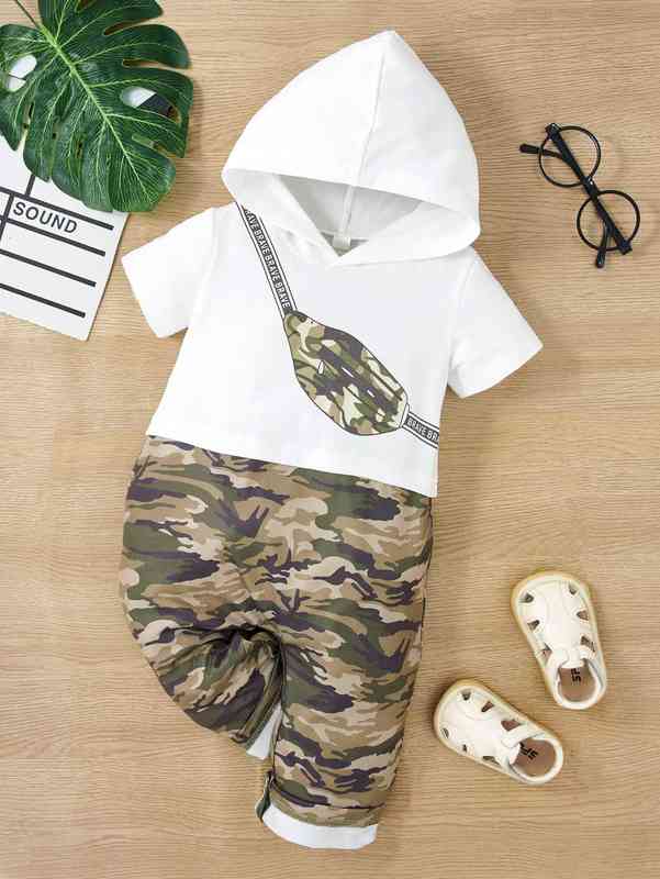 Baby Bag And Camo Print Hooded 2 In 1 Jumpsuit SHE