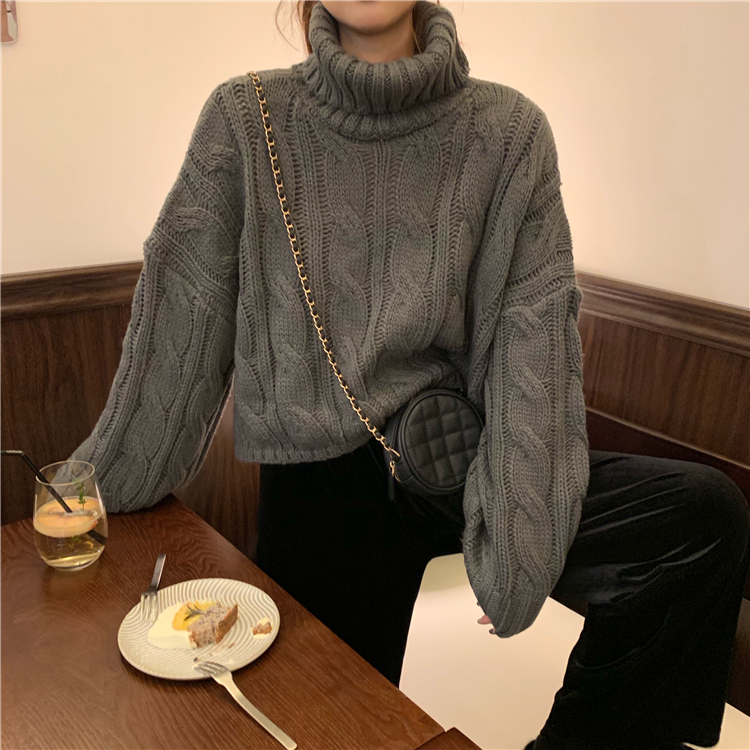 Gagairch Thick Sweater Women High Collar Loose Wear New Autumn Winter Short Casual Style Retro Solid Pullovers Warm 201225
