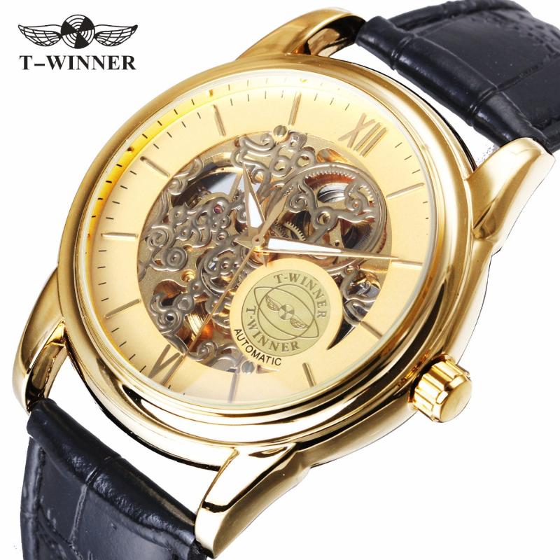 Wristwatches WINNER Luxury Men Golden Automatic Mechanical Watches Leather Strap Skeleton Dial Classic Style Waterproof Male Wristwatch, Silver black
Wristwatches WINNER Luxury Men Golden Automatic Mechanical Watches Leather Strap Skeleton Dial Classic Style Waterproof Male Wristwatch, Silver black