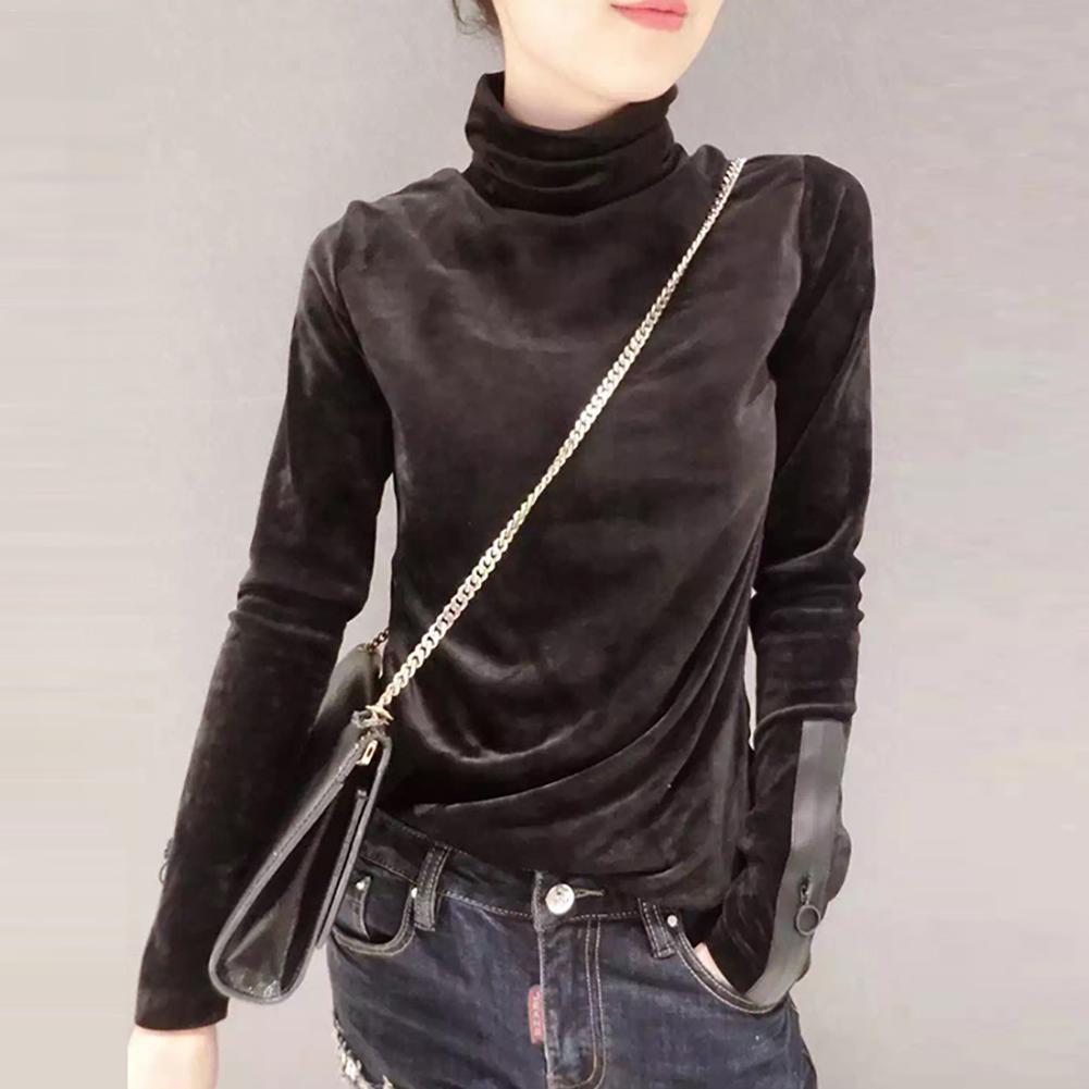 2018 Woman Velvet Warm Bottoming Half Turtleneck Pullover Sweaters New Fashion Fall Korean Long Sleeve Pullover Sweater T200101