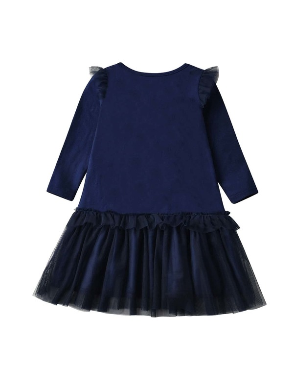Toddler Girls Cartoon Pattern Sheer Mesh Ruffle Detail Dress SHE