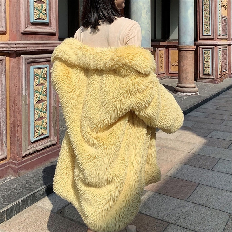 Casual Furry Thick Warm Long Faux Mink Fur Jacket Loose Winter Women Teddy Coat manteau femme hiver 201214
