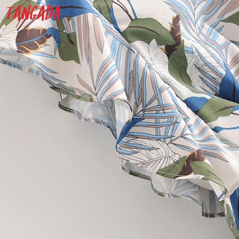 Tangada fashion women leaf print ruffles dress new arrival short Sleeve Ladies Summer Dress Vestidos AH67 T200613