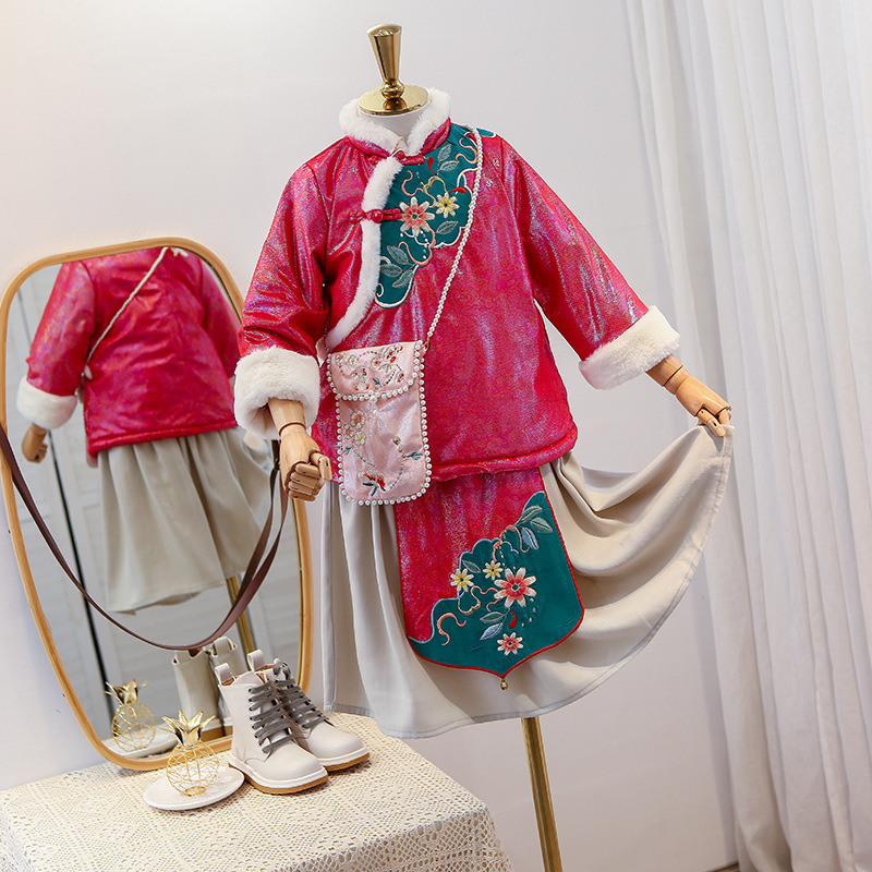 2020 winter new girls'thickened warm two-piece Chinese style Tang suit children's annual clothing Y1117