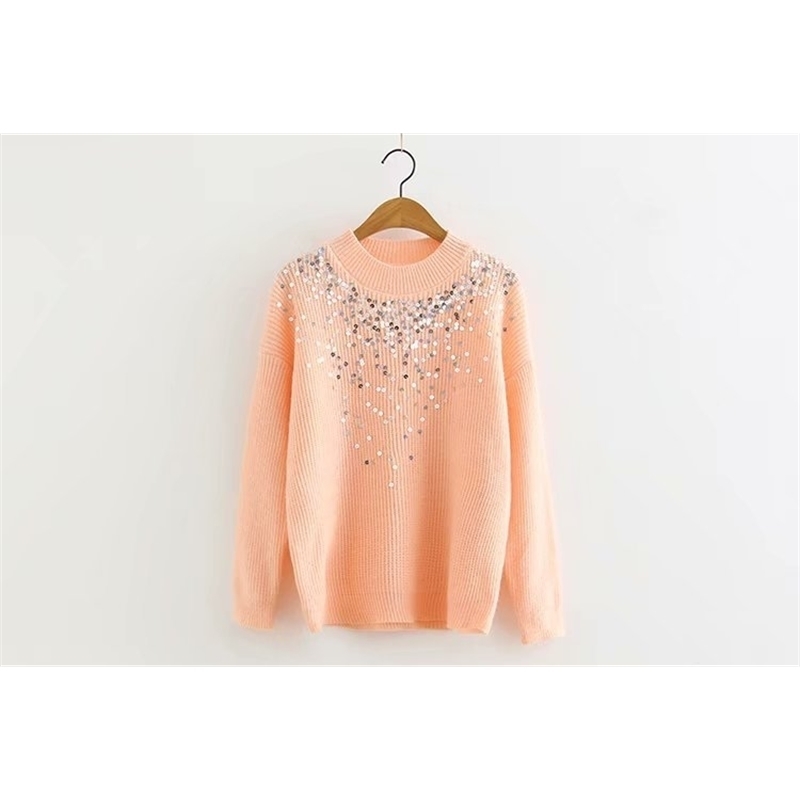 Sequined Sweater Women Knitting Pullover Sweater Autumn Winter Jumpers Solid Color Korean Style Women Clothes 201201