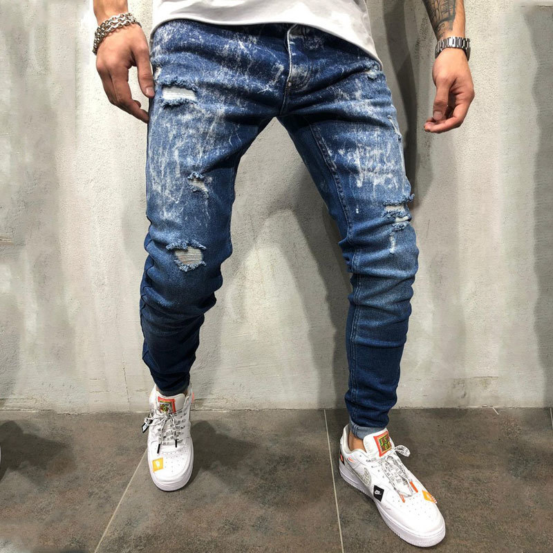 QYZRFS Men Destroyed Hole Jeans Ripped Stretch Clothing Skinny Taped Biker Pants Fashion Casual Slim fit Denim Male Trousers New 201111