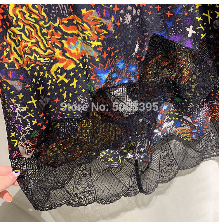 Multicolour Christy glam Printed Silk Asymmetric Skirt LACE Hemline Fashion Woman Midi Skirts Limited Stock NEW T200324