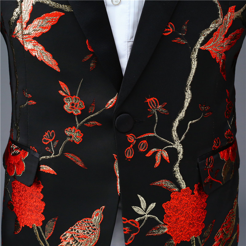 Black and Red Vintage Mens Print Blazer Elegant Mens Jacket Men Prom Suits Wine Tuxedo Terno Masculino Spring Blazer For Men 201104