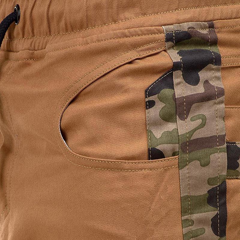 Men's Cargo Joggers: Camouflage Patchwork, Skinny Drawstring Sweatpants B4