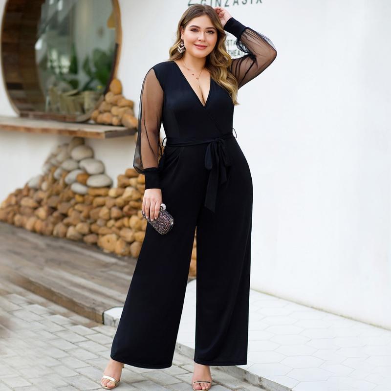 Ladies Jumpsuits Women Black Plus Size Casual Mesh Stitching Long Sleeve V-neck Lace Belt Wide Leg Bodysuit Mono Mujer1
Ladies Jumpsuits Women Black Plus Size Casual Mesh Stitching Long Sleeve V-neck Lace Belt Wide Leg Bodysuit Mono Mujer1