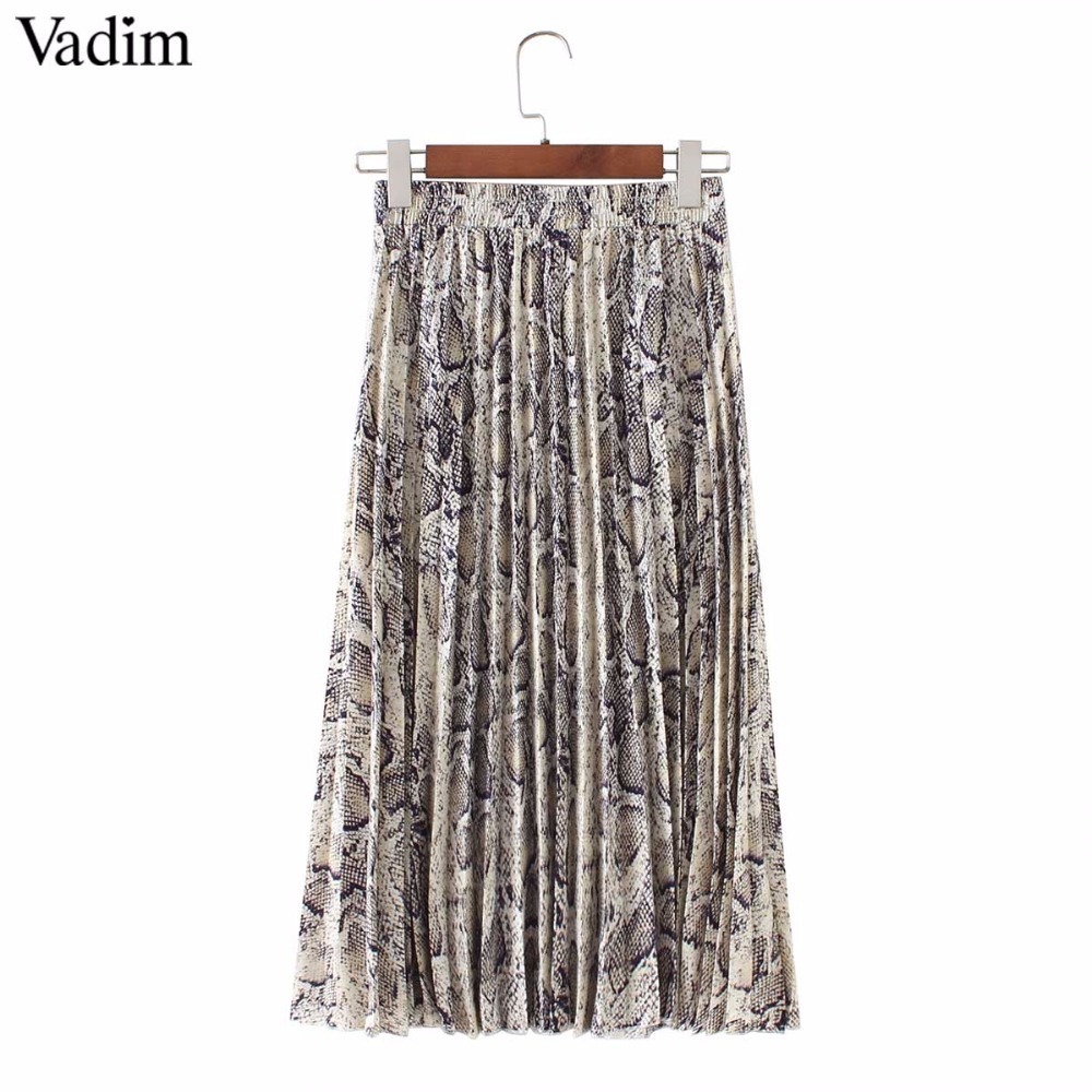 Vadim women stylish Snake print pleated skirt faldas mujer Drawstring tie elastic waist ladies casual mid calf skirts BA108 Y200326, As picture
Vadim women stylish Snake print pleated skirt faldas mujer Drawstring tie elastic waist ladies casual mid calf skirts BA108 Y200326, As picture