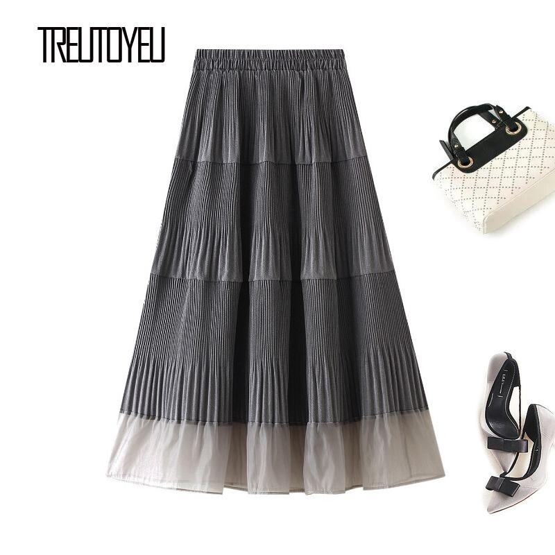 Treutoyeu Harajuku Patchwork Pleated Long Skirt Female Winter Autumn High Waist A Line Organza Mesh Hemlines Skirts Womens 2020, Black 
Treutoyeu Harajuku Patchwork Pleated Long Skirt Female Winter Autumn High Waist A Line Organza Mesh Hemlines Skirts Womens 2020, Black