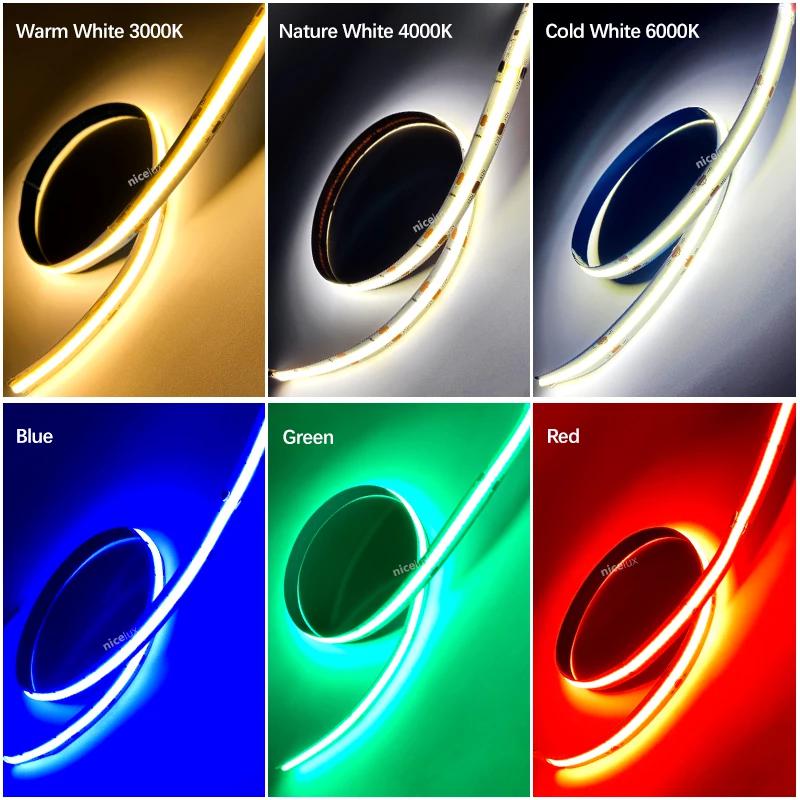 COB Flexible Strips 10mm DC12V 24V High Density RGB Yellow Pink Purple Nature white W WW 10 Colors available 384leds/m 512leds/m Non waterproof LED Ta