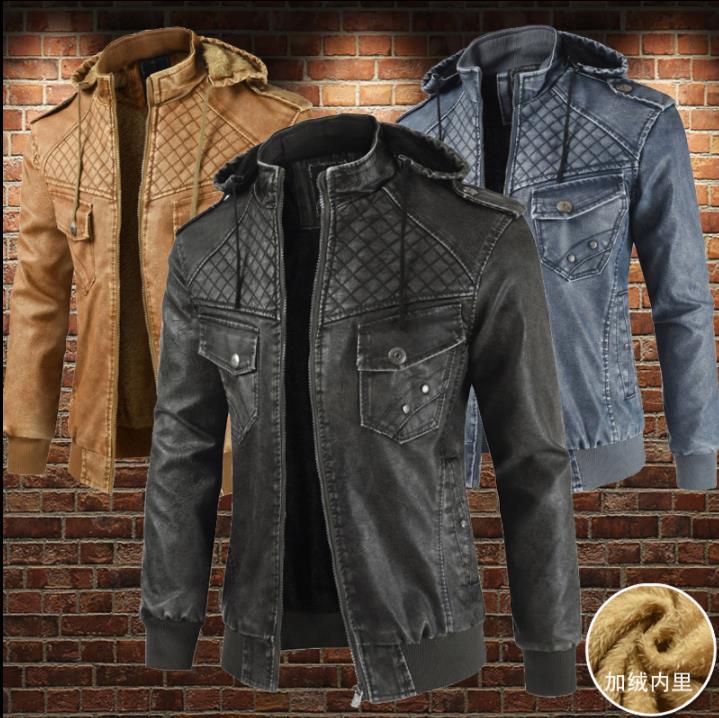mens motorcycle leather jacket slim distressed printing Plus thick velvet Removable cap coat imitation cowboy jackets 3XL, Khaki
mens motorcycle leather jacket slim distressed printing Plus thick velvet Removable cap coat imitation cowboy jackets 3XL, Khaki