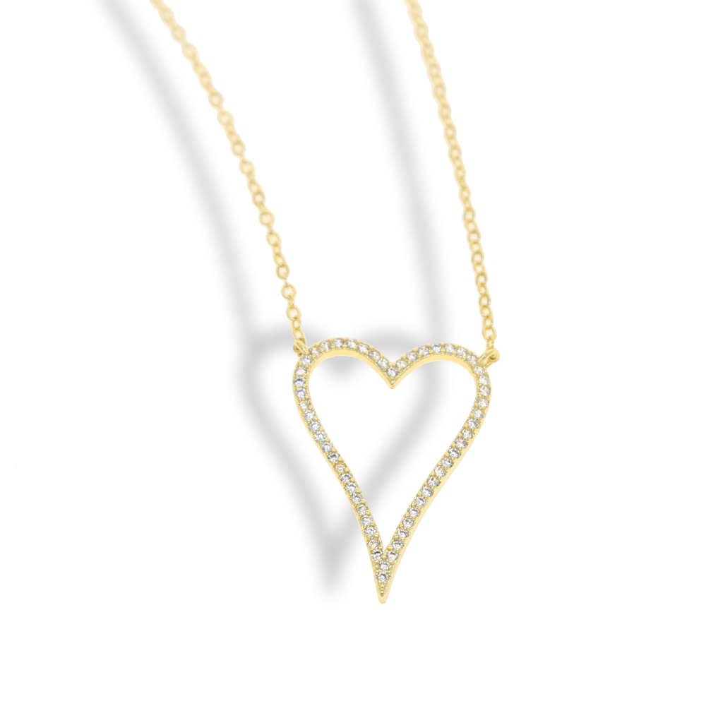 New styles Heart Pendant Iced Out Bling Lovely Heart Charm Open Link Chain Statement Necklace 41+5cm Women wedding Jewelry Gift