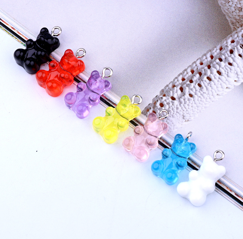 100pcs Cute Gummy Bear Charms Flat Back Resin Necklace Pendant Earring Charms For DIY Decoration 1123mm