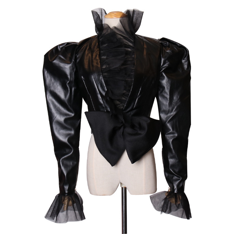 Women's Designer Runway Fancy Mesh Trimmings Long Sleeve Puff Thin Arch Outerwear Women Short Plutonium Leather Jackets Ze29, Black
Women's Designer Runway Fancy Mesh Trimmings Long Sleeve Puff Thin Arch Outerwear Women Short Plutonium Leather Jackets Ze29, Black