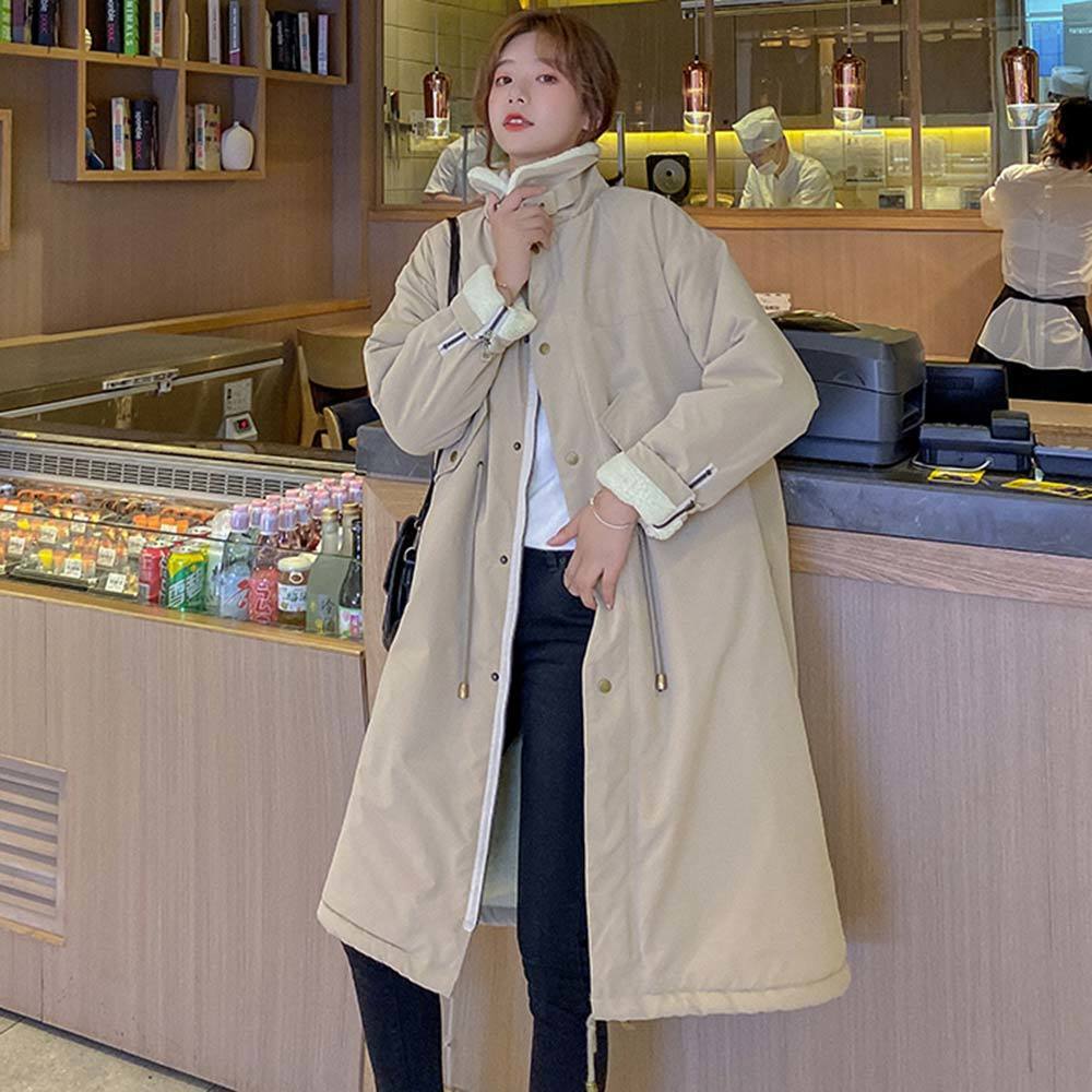 Vielleicht New Casual Wool Liner Parka Coat Fashion Single Breasted Adjustable Waist Winter Jacket Women Long Warm Parkas 201019