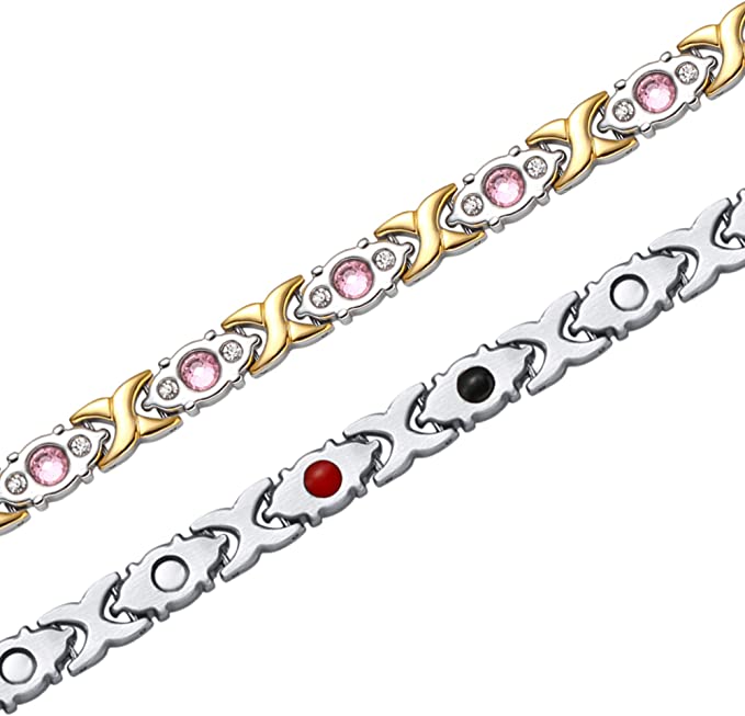 Female Charm Chain & Link Bracelet Shiny Crystal Stainless Steel Fashion Health Jewelry Magnetic Bracelets for Women Girl