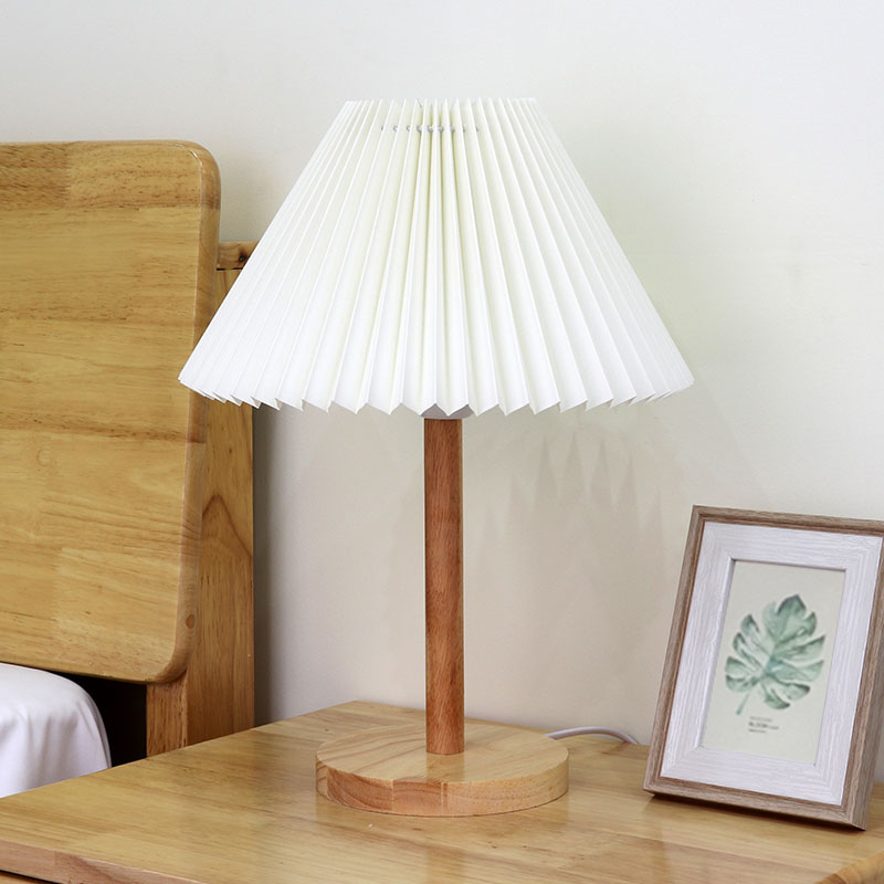 Modern Wooden Pleated Lamp - Scandinavian Bedroom Bedside and Desk Light